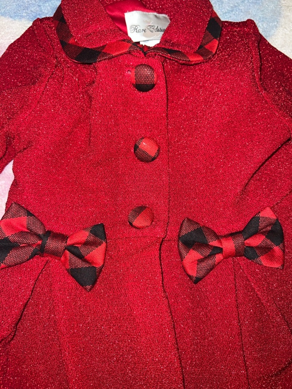 NEW Rare Editions Sparkle Red Coat with Black-Red Plaid Accents and Plaid Dress - Picture 2 of 10